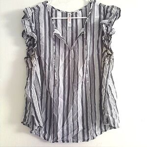Striped Cotton Ruffle Blouse